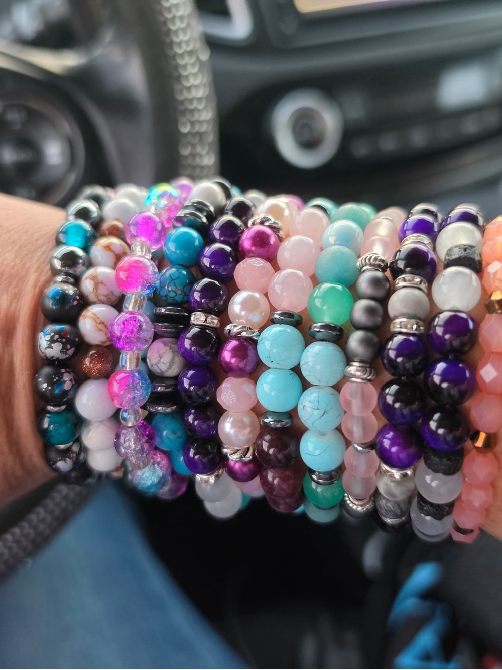 Multicolor Beaded Stretch Bracelet Stack - Vibrant Turquoise, Pink & Purple
